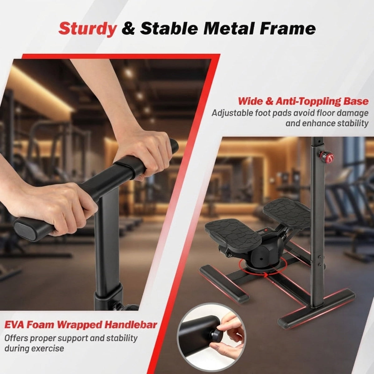 Airfind Twisting Stair Stepper Workout Machine with 5-Level Adjustable Handlebar and LCD Monitor for Home Cardio and Lower Body Fitness Training, 300 lb Weight Capacity, Black