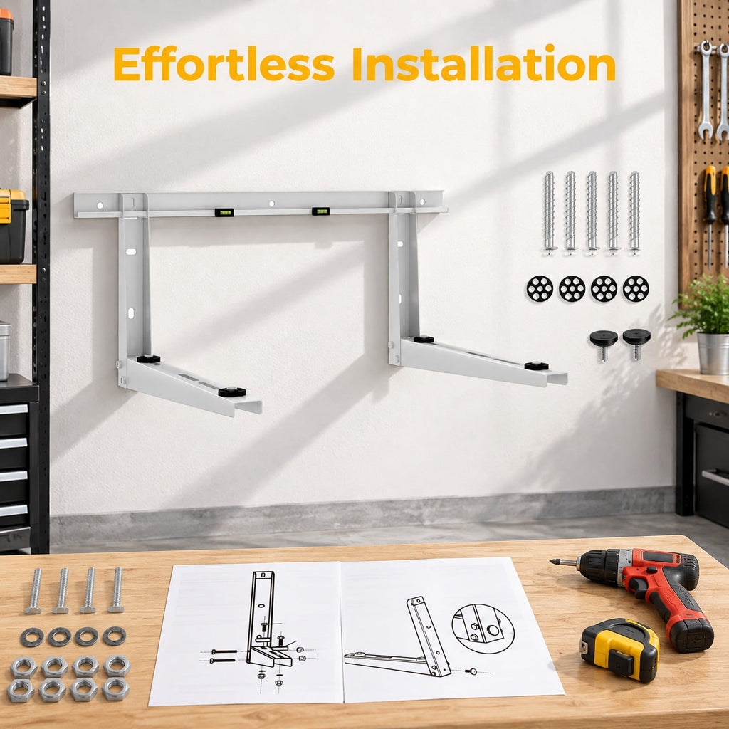 Airfind Mini Split Wall Mounting Bracket for 12000, 24000 BTU Universal Ductless AC, Adjustable rubber pads ensure a secure and level setup