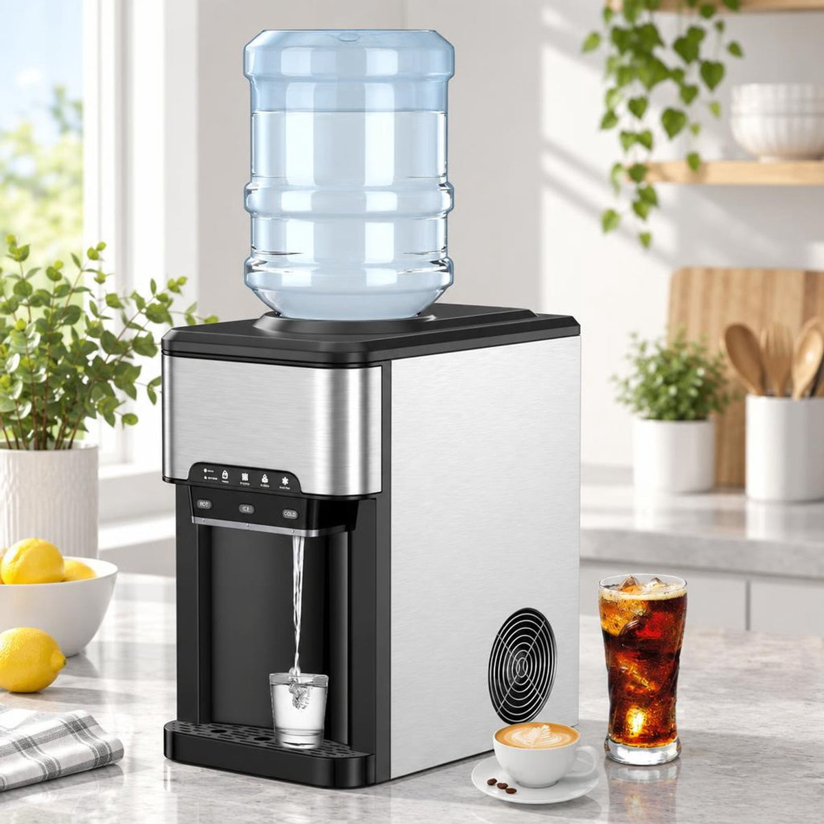 Airfind Water Cooler Dispenser 3-in-1 with Built-in Ice Maker and 3 Temperature Settings, Stainless Steel Plastic Frame, Silver