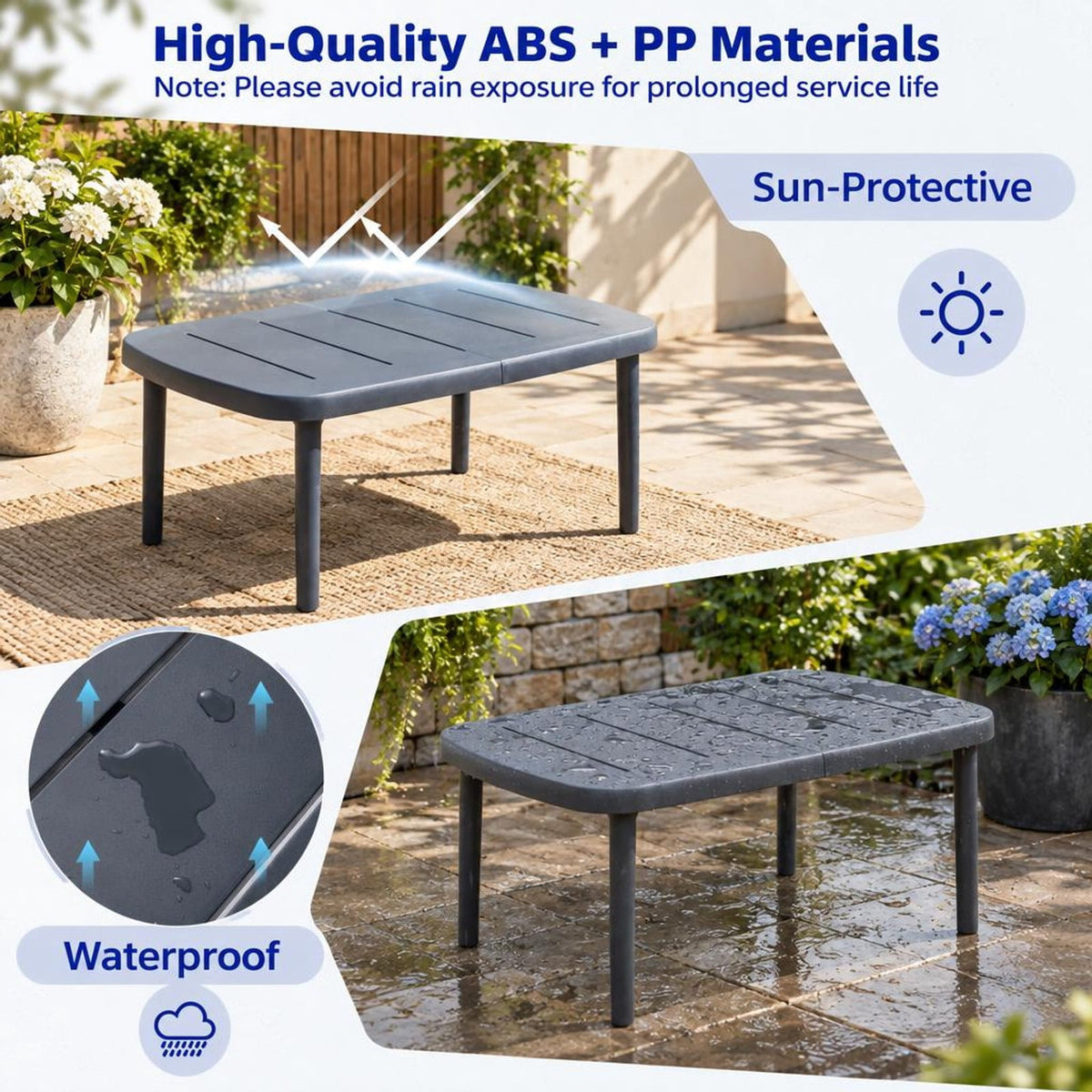 Airfind Rectangular Patio Storage Side Table with Aluminum Alloy Rods for Poolside, 110 lbs Capacity, ABS PP Aluminum Alloy Frame, Gray
