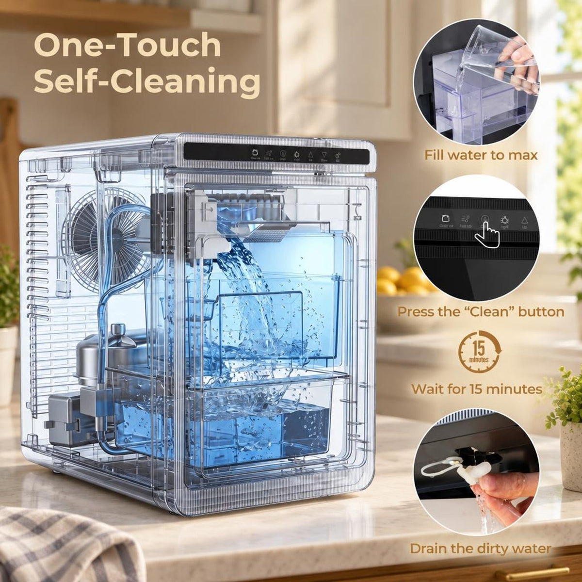 Airfind Clear Ice Cube Maker Countertop 1.6 Inches Large Square Ice Cubes, ABS Stainless Steel Frame, Silver