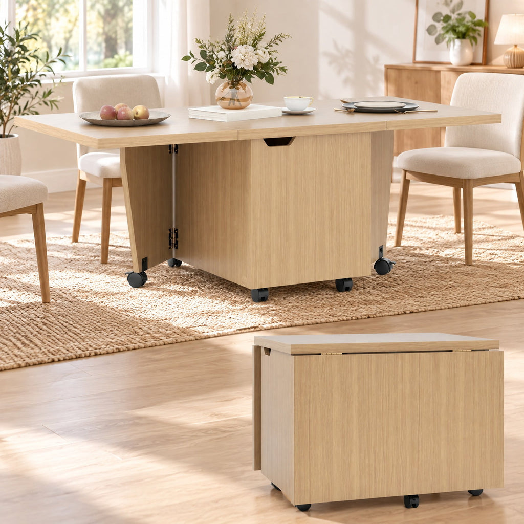 Airfind Foldable Coffee Table with Storage Cabinet Extendable Center Table, 155 lbs Capacity, Engineered Wood Frame, 48in x 24in x 18in Footprint, Oak