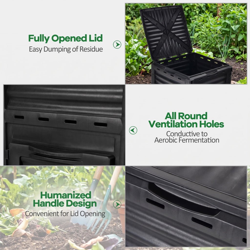 Airfind 80-Gallon Outdoor Composter with Large Openable Lid and Bottom Exit Door, PP Frame, 23.5 x 23 x 32 (L x W x H) Inner Footprint, Black