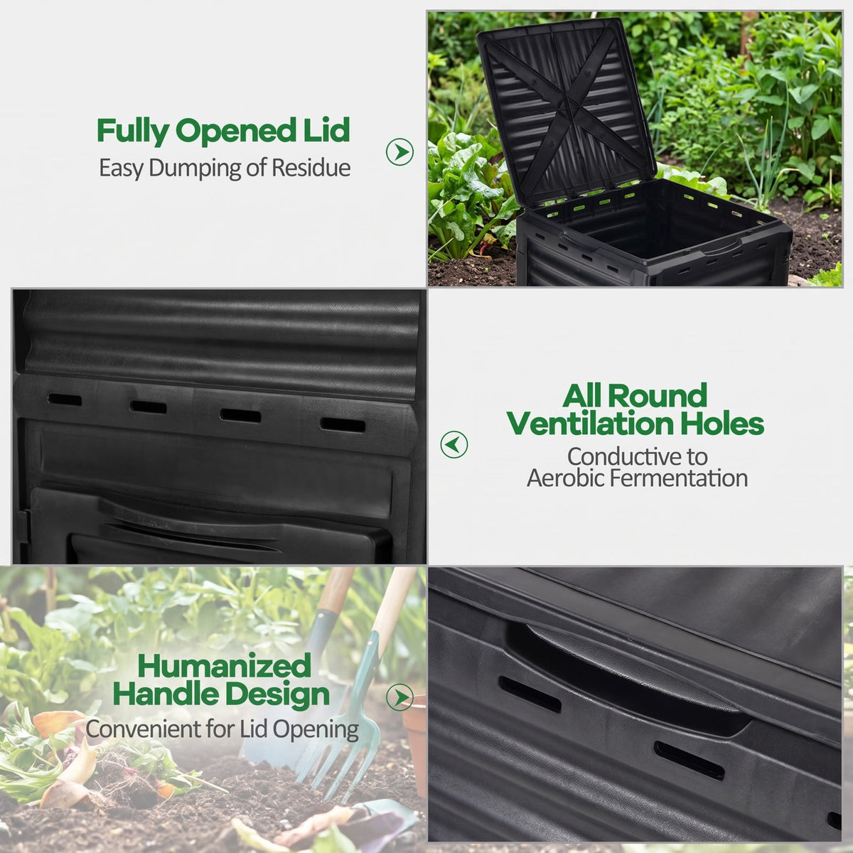 Airfind 80-Gallon Outdoor Composter with Large Openable Lid and Bottom Exit Door, PP Frame, 23.5 x 23 x 32 (L x W x H) Inner Footprint, Black