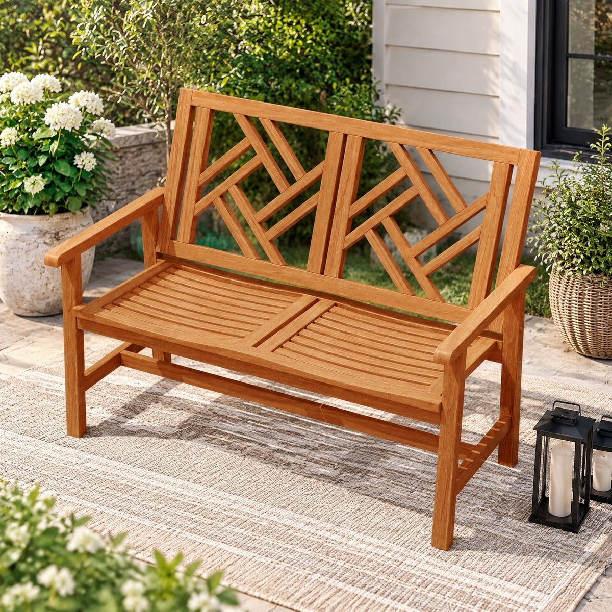 Airfind Outdoor Bench Wood 2, 660 lbs Capacity, Hardwood Frame, 48 × 26 × 36 Footprint, Wood, Geometric patterns infuse an elegant touch