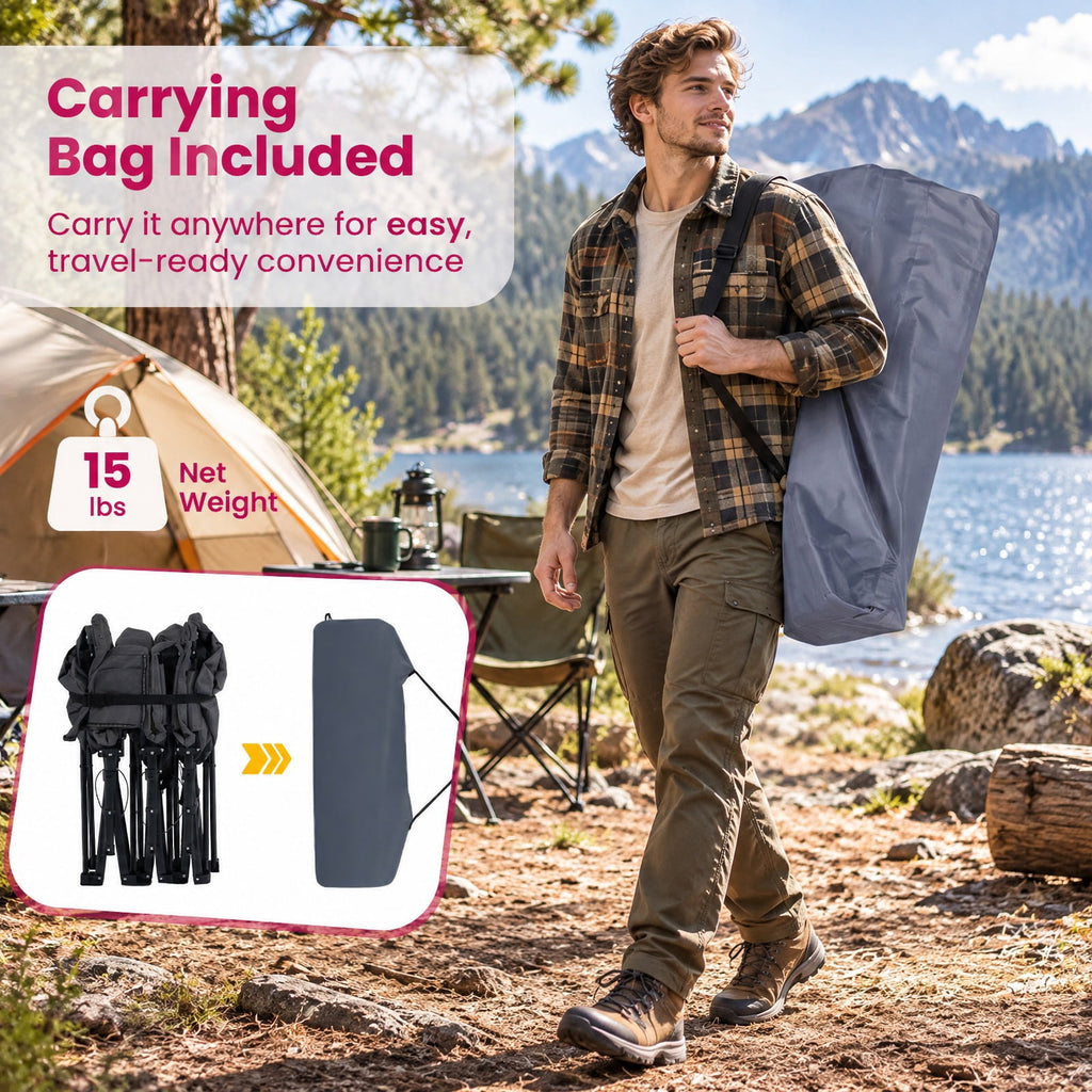 Airfind Camping Cot with Padded Pillow and Storage Pouch for Camping Travel, 600 lbs Capacity, Polyester Fabric Oxford Cloth Cotton Metal Frame