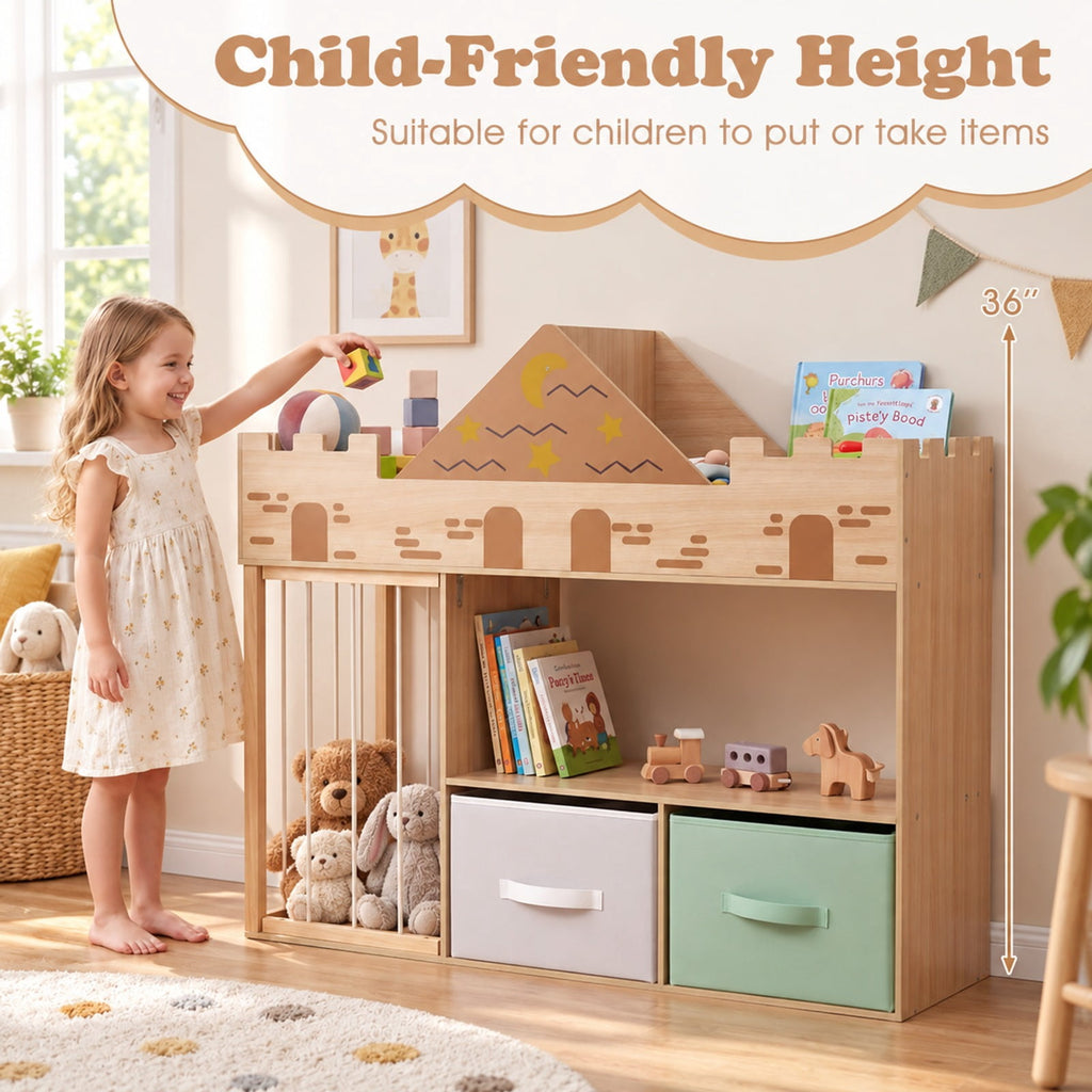 Airfind Toy Storage Organizer with Stuffed Animal Storage and Open Shelves, 35 lbs Capacity, Engineered Wood Pine Wood Cotton PP Frame, Natural