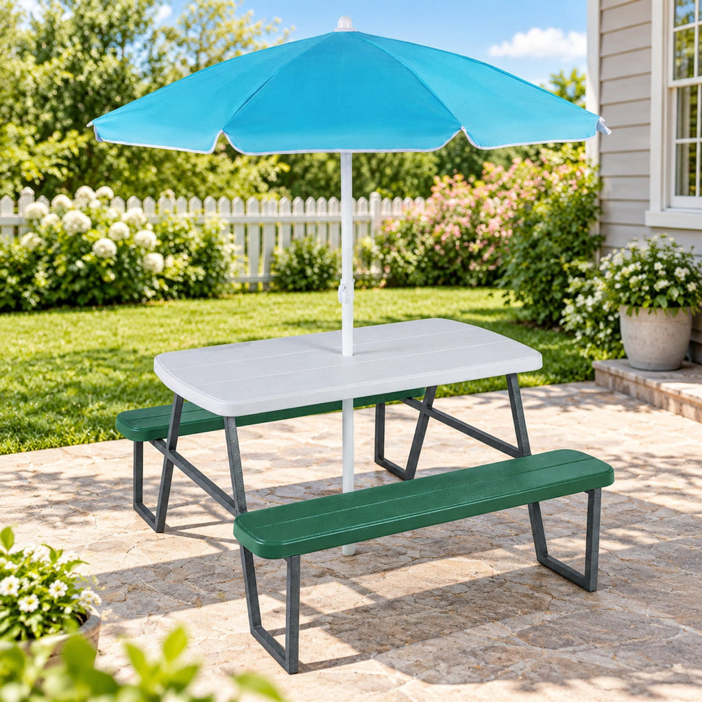 Airfind Kids Picnic Table with Benches Seats up to 4, 660 lbs Capacity, Metal Frame, for 3+ years old, 40 x 39.5 x 59 Tabletop Footprint, Green