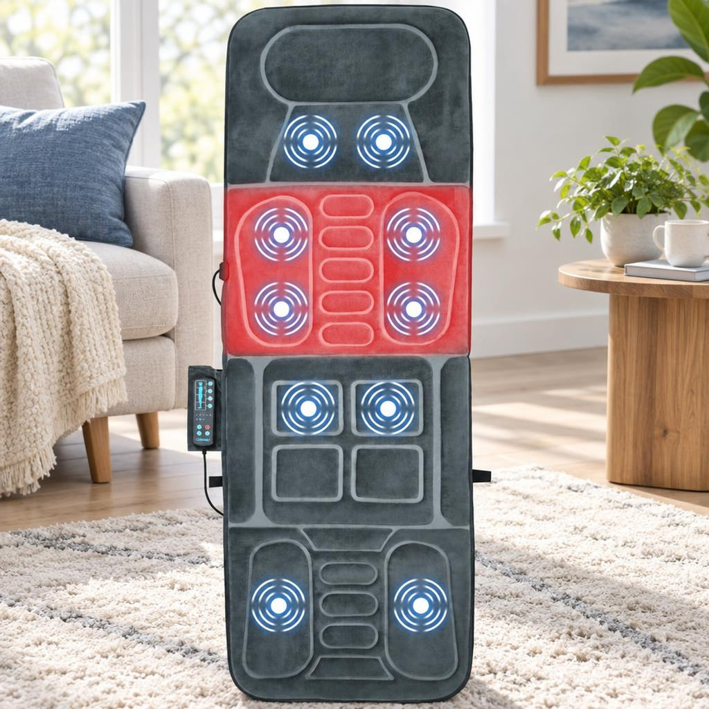 Airfind Foldable Massage Mat with Heat and 10 Vibration Motors, Polyester memory foam Frame, 65 x 25.5 Footprint, Gray