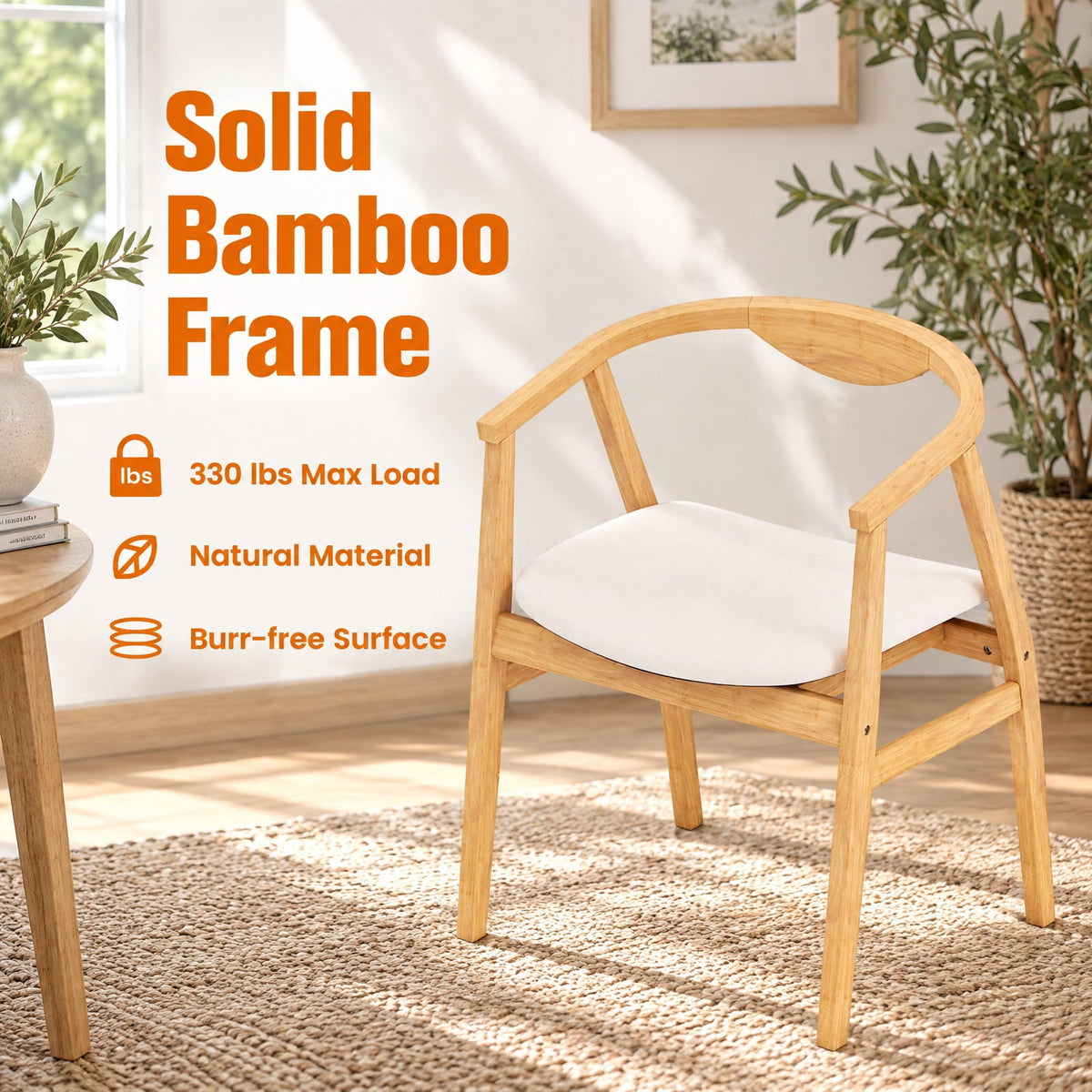 Airfind Bamboo Accent Chair with Armrest and Curved Backrest, 330 Lbs Capacity, Bamboo Polyester Sponge for Convenient Everyday Use, Natural