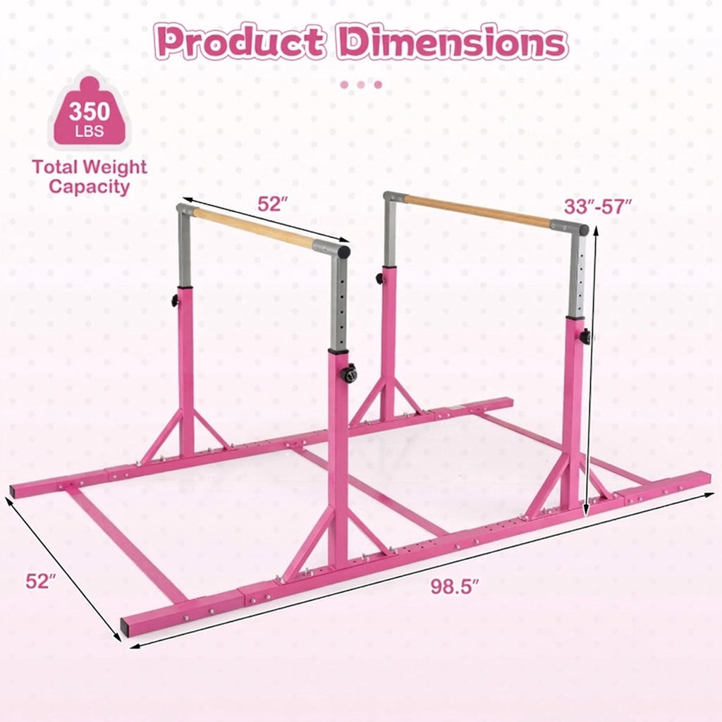 Airfind Adjustable Foldable Gymnastics Bar for Home with Heavy-Duty Steel Frame and Non-Slip Rubber Feet plus Safety Lock Pins for Kids Training, Pink