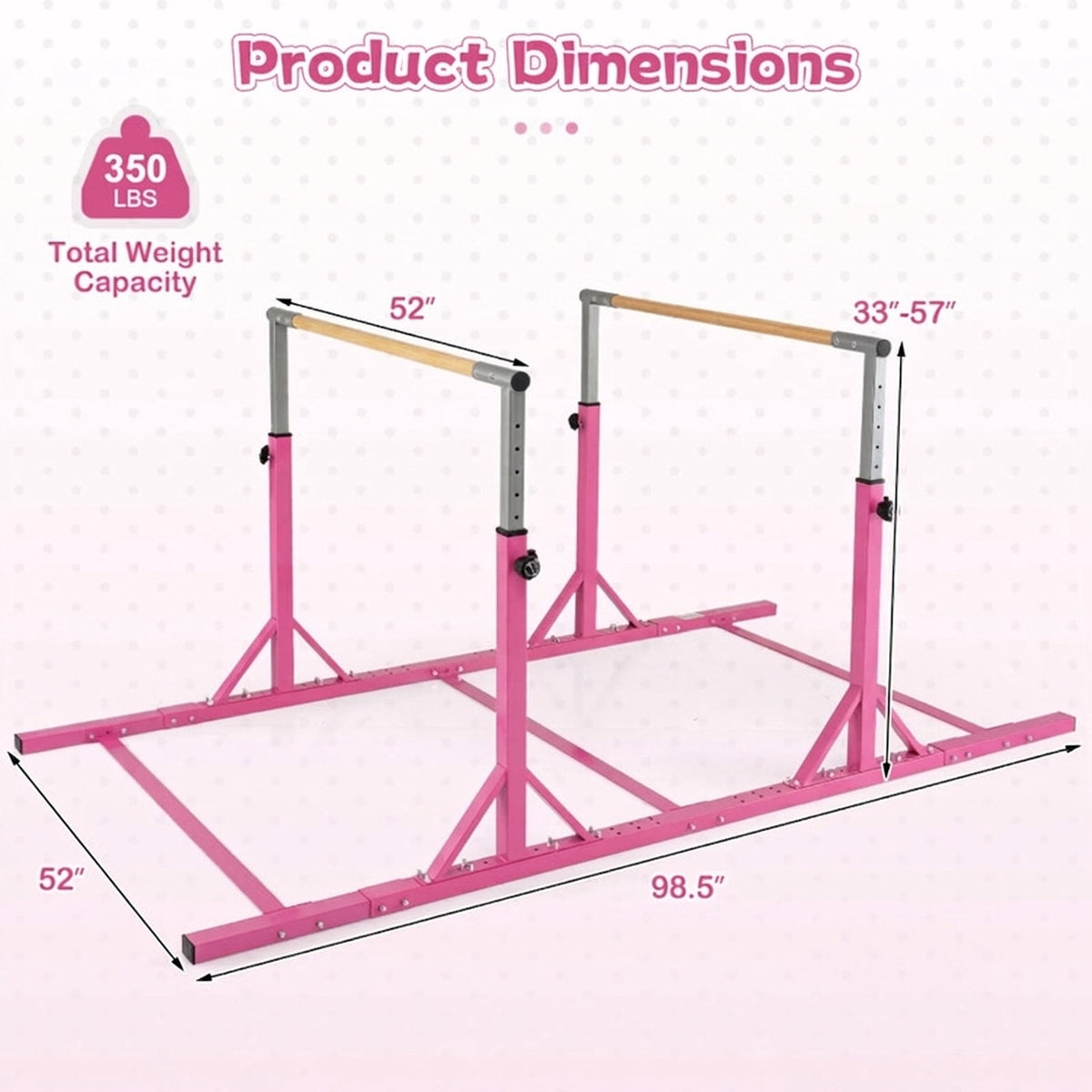 Airfind Adjustable Foldable Gymnastics Bar for Home with Heavy-Duty Steel Frame and Non-Slip Rubber Feet plus Safety Lock Pins for Kids Training, Pink