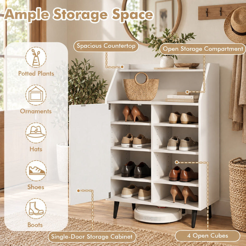 Airfind Shoe Storage Cabinet with 2-Tier Open Compartment and 4-Tier Adjustable Shelf, 44 lbs Capacity, Engineered Wood Frame, White