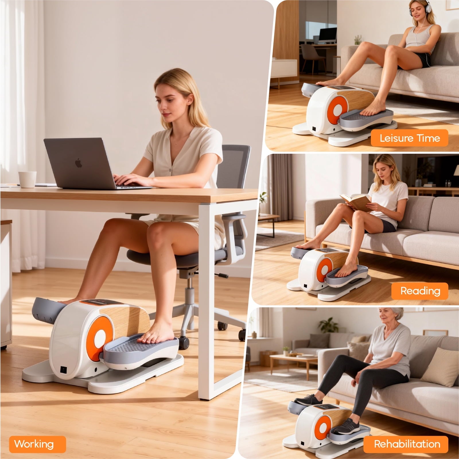 Airfind Seated Under Desk Elliptical Machine Compact Pedal Exerciser Quiet Mini Leg Exerciser for Home Office Workout and Seniors 15 Resistance Levels Gray