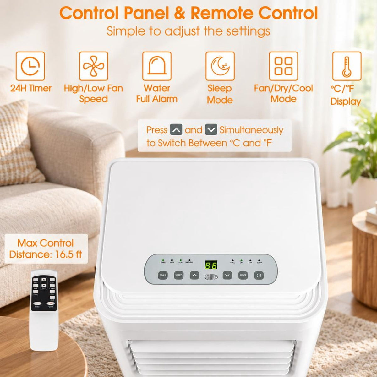 Airfind 10000 BTU (ASHRAE) 6000 BTU (SACC) Portable Air Conditioner with Dehumidifier and Fan Modes, Remote Control, Cools up to 350 Sq.Ft, White