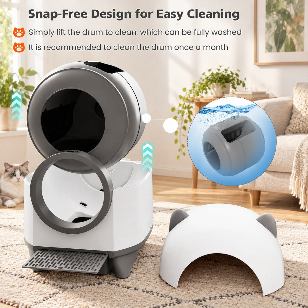 Airfind Self-Cleaning Litter Box for Multi-Cat Senior Cats Home, PP POM Frame, 22 x 20 x 23.5 (L x W x H) Drum Footprint, White