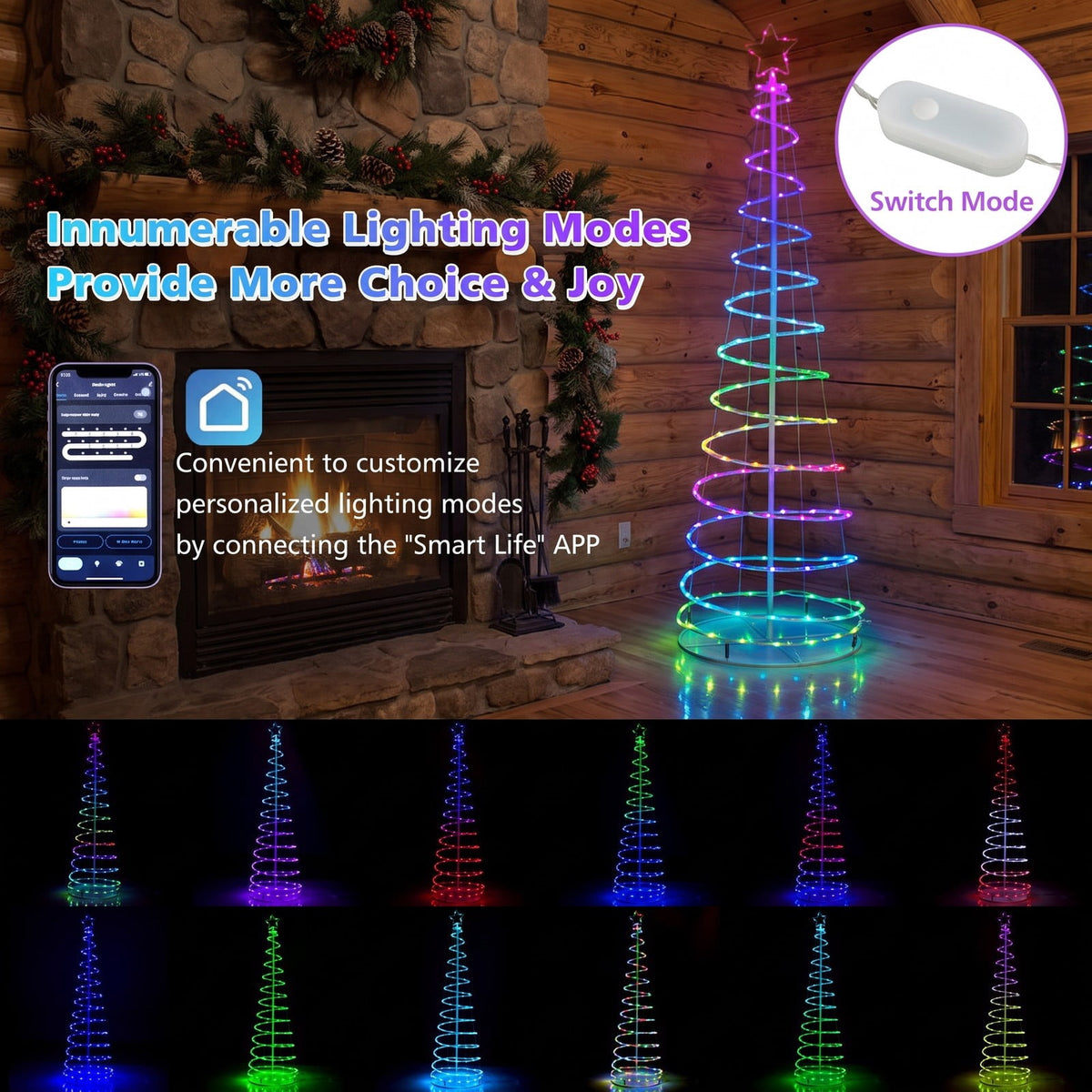 Airfind 6 Feet Light Up Spiral Christmas Tree with Tree Top Star, PVC Metal Tree Height: 6 ft Tree Width: 21.5in Frame, White