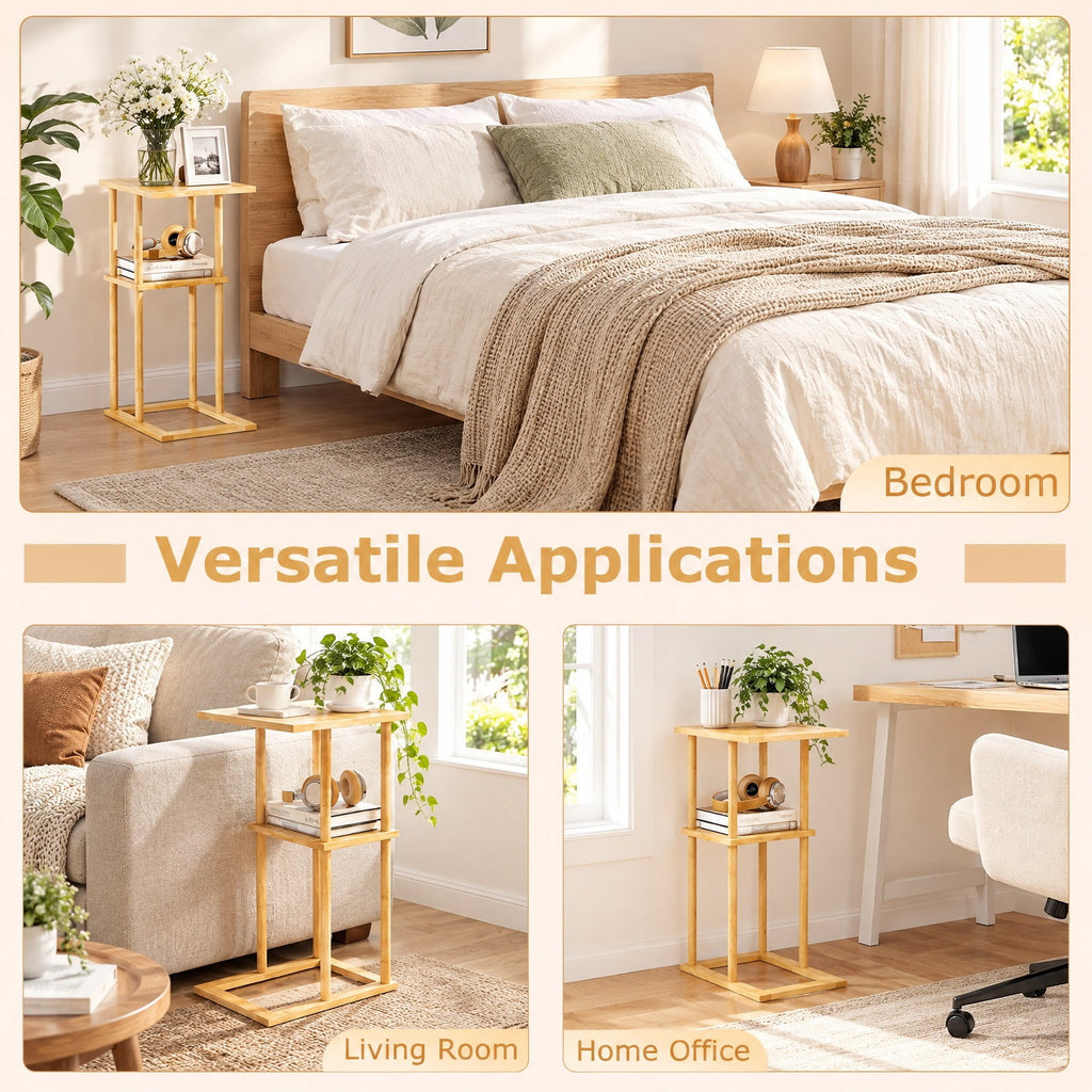 Airfind Side Table Set of 2 with Storage Shelves and Bamboo Construction, 22 lbs Capacity, Bamboo, 15.7 Inch x 11 Inch x 25.6 Inch , Natural