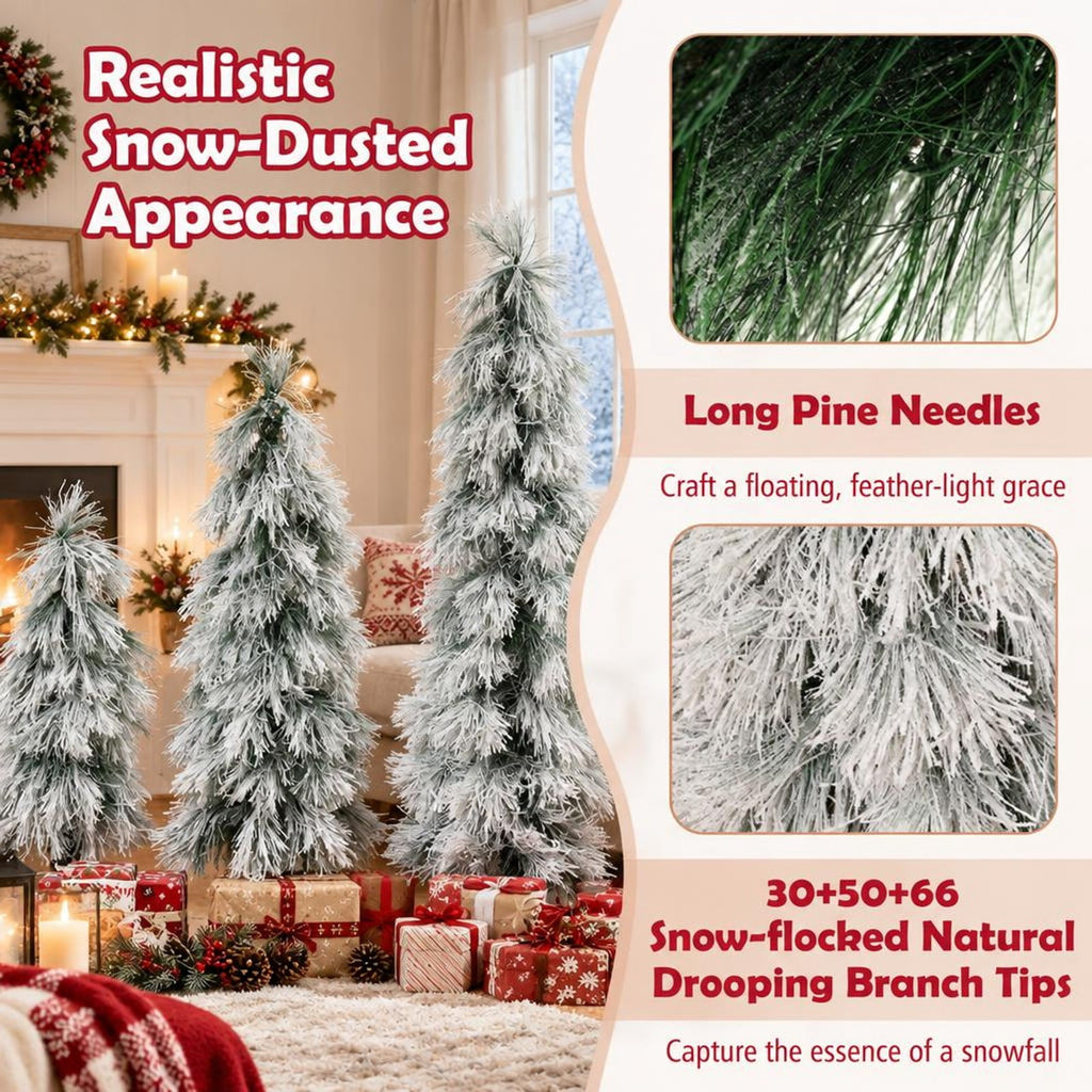 Airfind Artificial Christmas Tree Set of 3 with Snow, PVC Metal Tree Height 3 ft Tree Width 12 Base Frame, Green + White