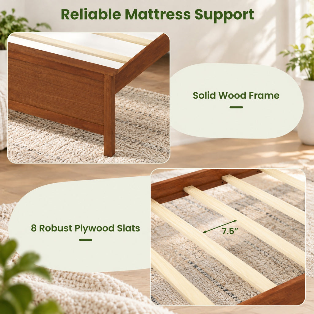 Airfind Multiple Size Solid Wood Platform Bed Frame with Headboard in Walnut, 350 lbs Capacity, 79.5 x 43 x 39 Bed Platform Footprint, Walnut