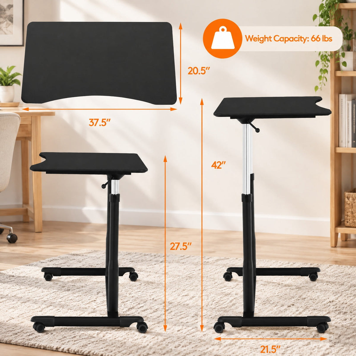 Airfind Height Adjustable Computer Desk Sit to Stand Rolling Notebook Table, MDF Frame, 37.5 x 21.5 x 27.5-42 Footprint, Balck