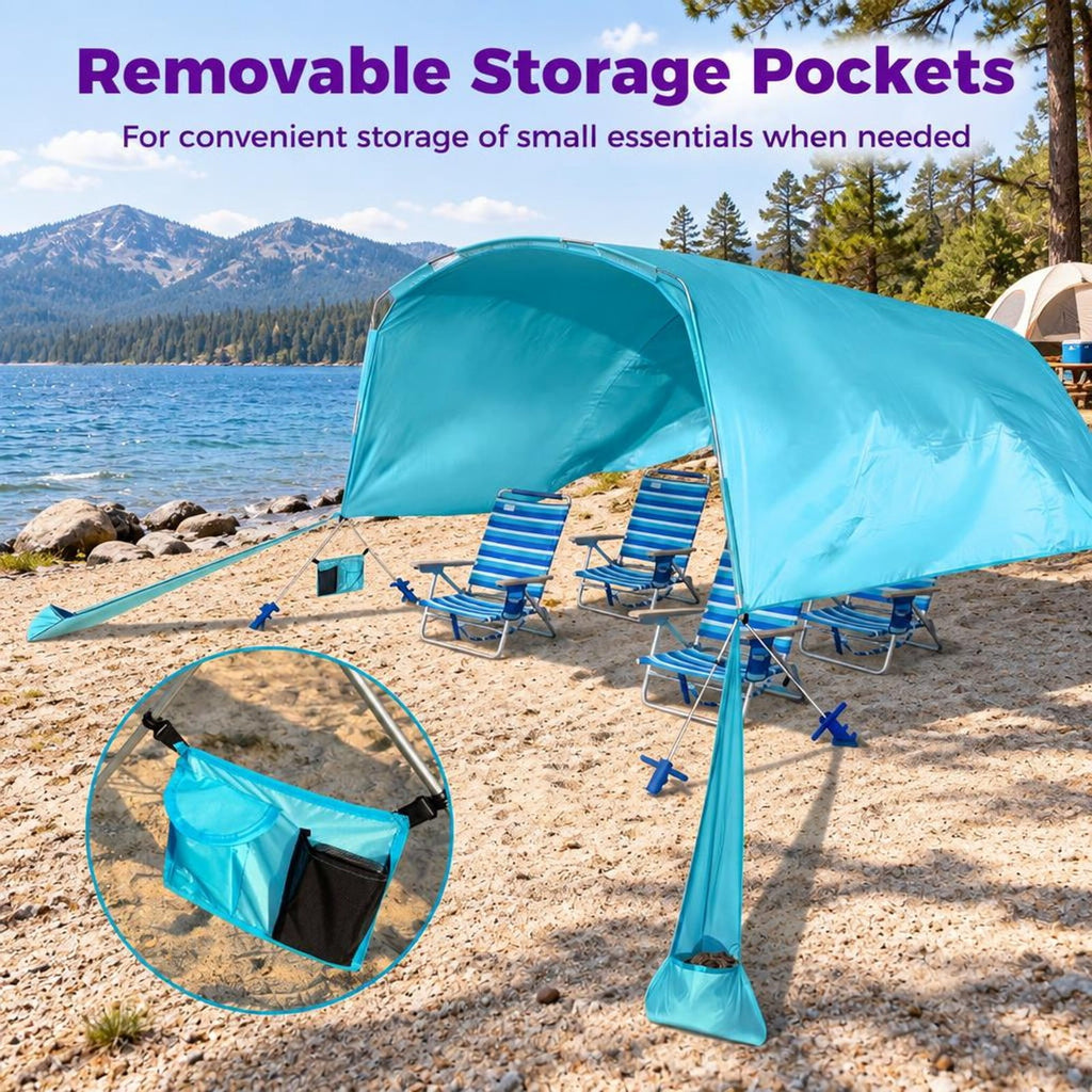 Airfind Wind Powered Beach Tent Portable Sun Shelter Canopy for Picnic, 70D Nylon Fabric Aluminum Frame, 10ft x 6.5ft x 6.5ft Carrying Bag Footprint