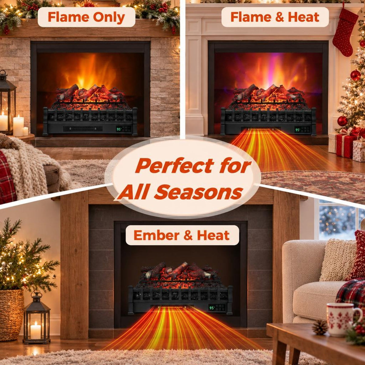 Airfind 26 Inch Electric Fireplace Heater with Remote Control and Realistic Lemonwood Ember Bed, Black