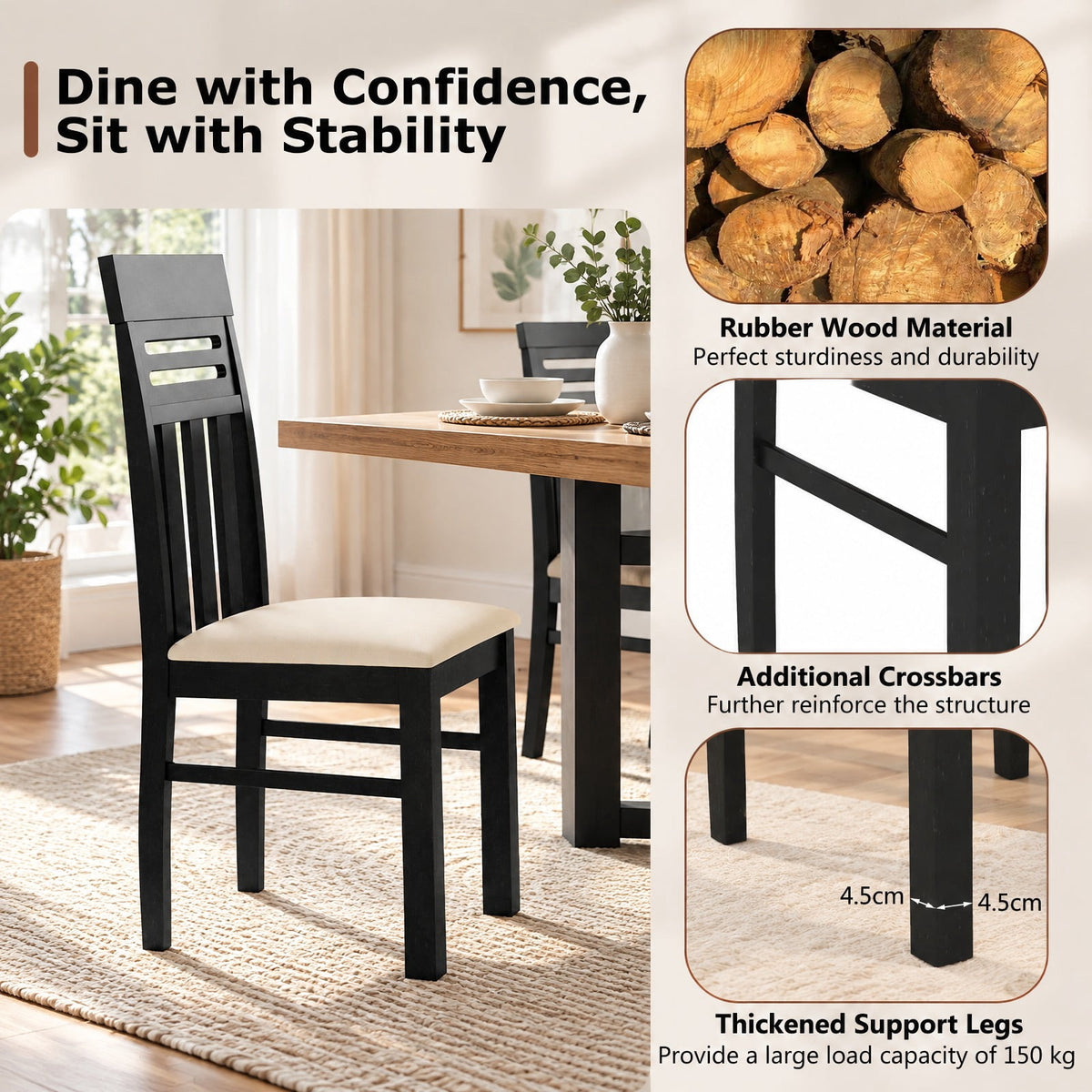Airfind Dining Chairs High Back Dining Room Chairs Set of 2, Capacity 330 lbs Capacity, Rubber Wood PU Leather Frame, 19.5 x 17.5 x 38 Footprint