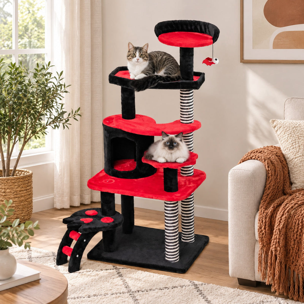 Airfind Gothic Cat Tree with Cat Bed Cat Condo and Sisal Scratching Post, 22 Lbs Capacity, Engineering Board Plush Fabric Sisal, Black