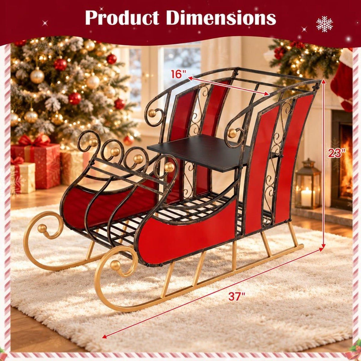 Airfind 3 FT Christmas Metal Sleigh Decoration Santa Sleigh with 2, 37 x 16 x 23Net Weight 17 lbsWeight Footprint