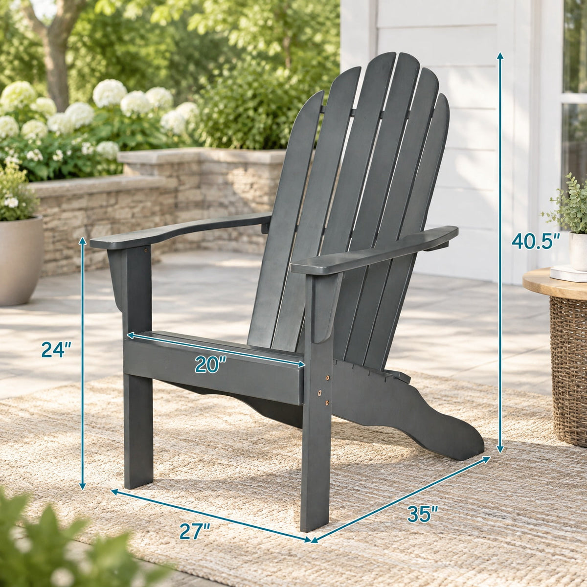 Airfind Acacia Wood Outdoor Adirondack Chair with Ergonomic Design, Acacia wood Frame, Gray, Overall dimension 27 x 35 x 40.5 (L x