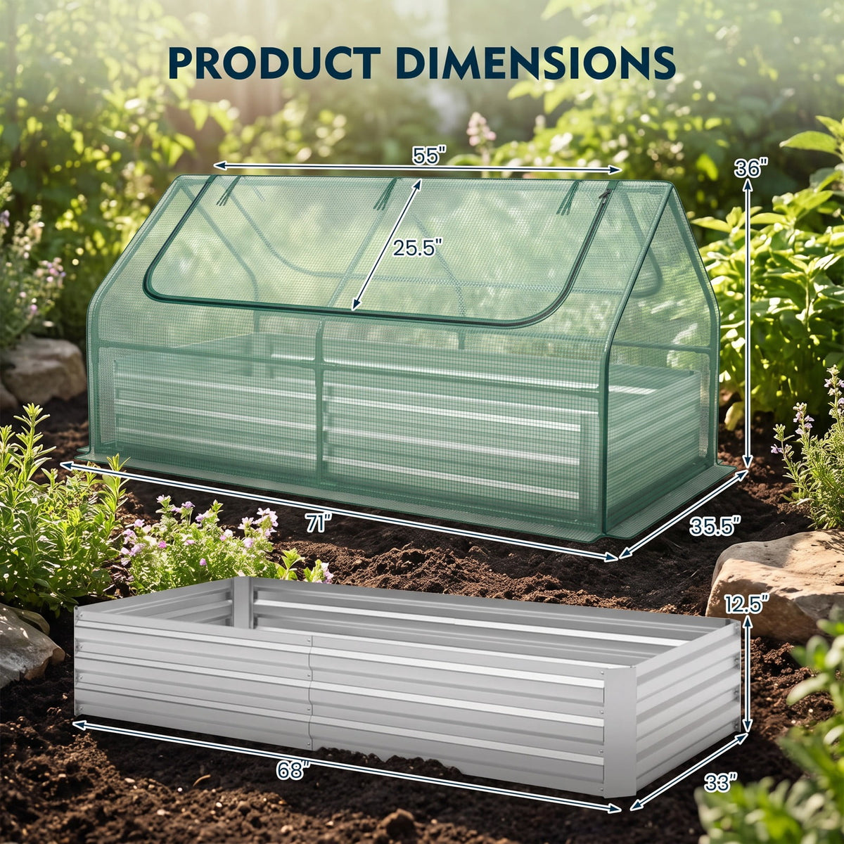 Airfind 6 x 3 x 3 Feet Galvanized Raised Garden Bed with Greenhouse, Galvanized Steel Metal PVC Frame, Green