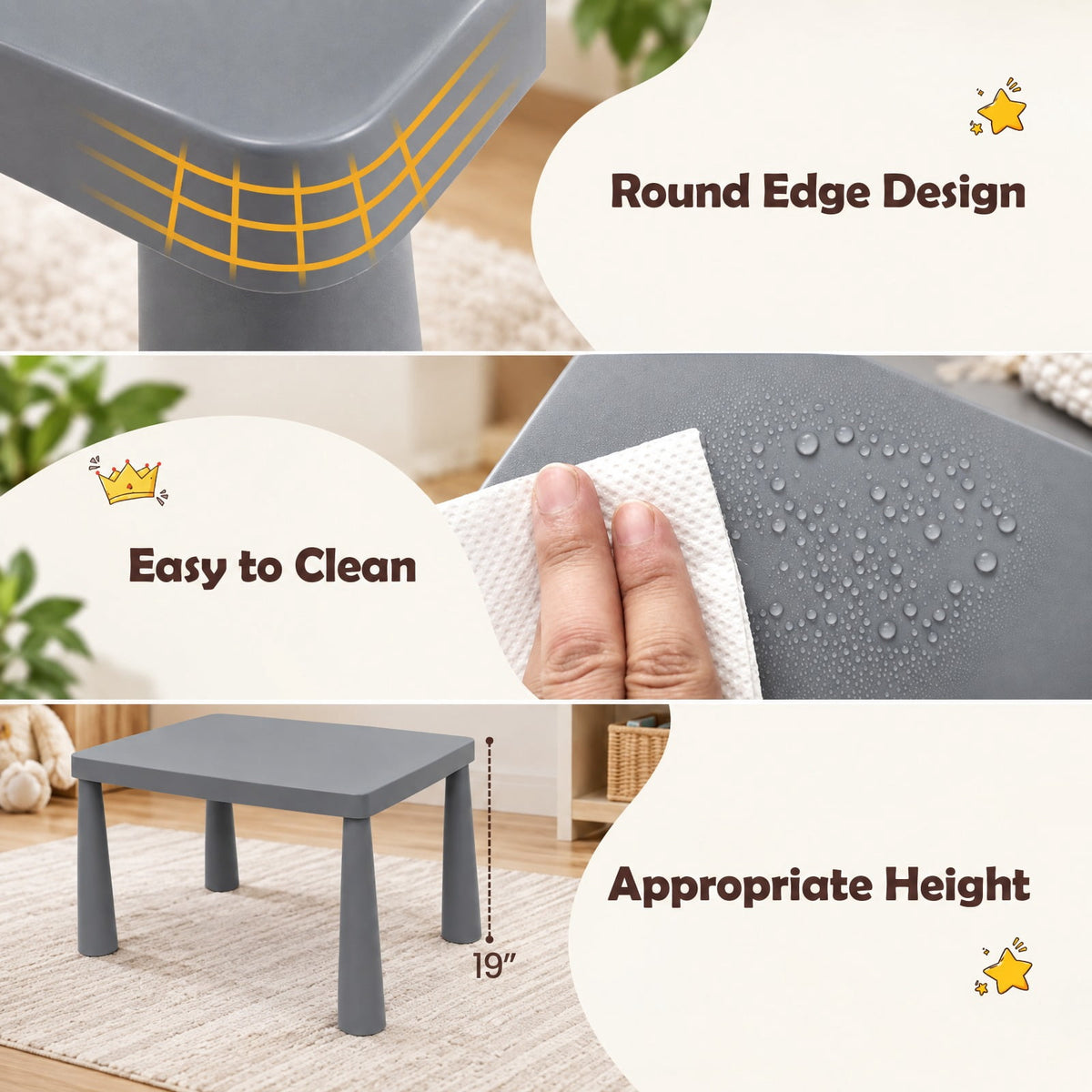 Airfind Table and Chair Set, 3 Pieces Multifunction Activity Youth Play, 110 lbs Capacity, PP Frame, 30 Inch x 21 Inch x 19 Inch Footprint, Gray