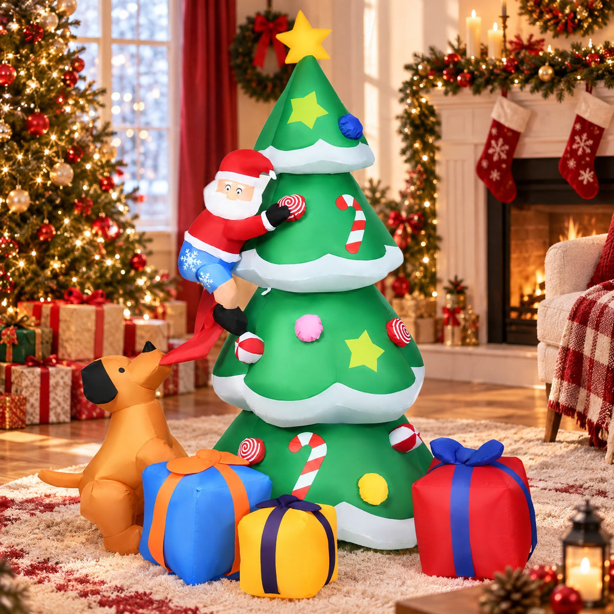 Airfind 7 Feet Inflatable Christmas Tree Santa Decor with LED Lights, 190T Polyester Fabric Product Height: 7 Ft Product Weight: 4 Lbs, Unspecified