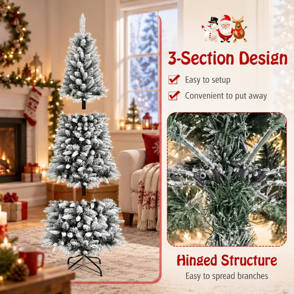 Airfind Snow-Flocked Hinged Artificial Christmas Pencil Tree with Mixed Tips-7.5 ft, White, Number of tips 373 829 1189
