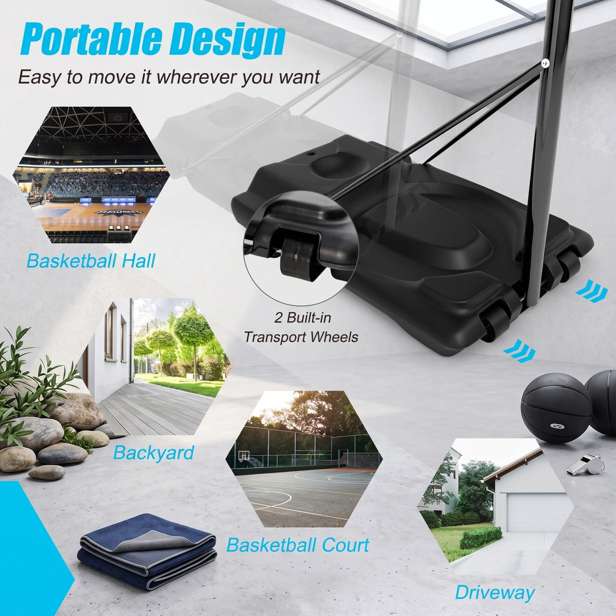 Airfind Portable Basketball Hoop, Height Adjustable 8.5-10 ft Shatterproof Backboard System with Wheels and 2 Nets for Indoor Outdoor Kids Adults Driveway, Black