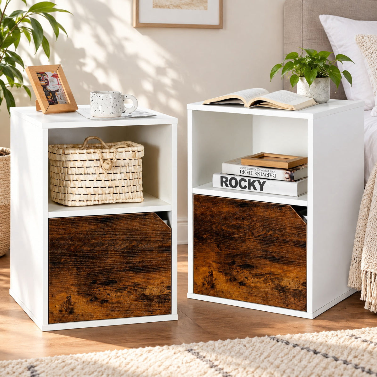 Airfind Set of 2 Nightstands Side End Table for Living Room, 66 lbs Capacity, Engineered Wood Frame, White