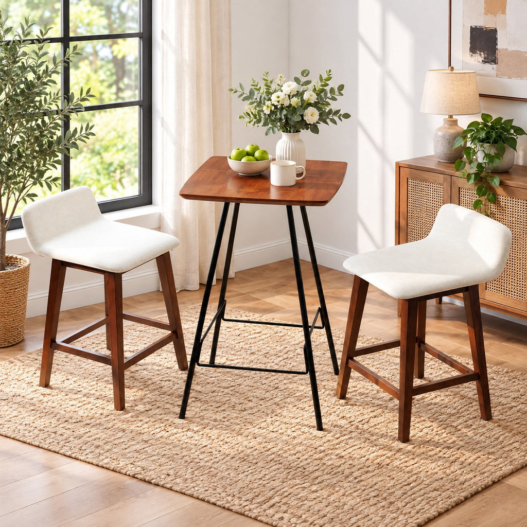 Airfind 24 Inch Counter Height Bar Stools Set of 2 with Low Back, 330 Lbs Capacity, Rubber Wood Faux Linen Sponge Plywood, Brown
