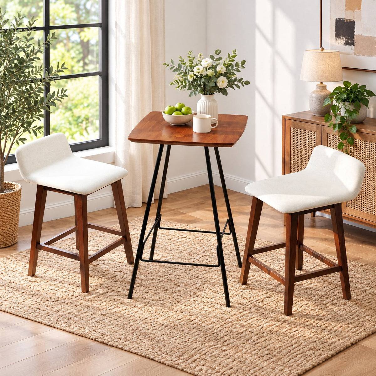 Airfind 24 Inch Counter Height Bar Stools Set of 2 with Low Back, 330 Lbs Capacity, Rubber Wood Faux Linen Sponge Plywood, Brown