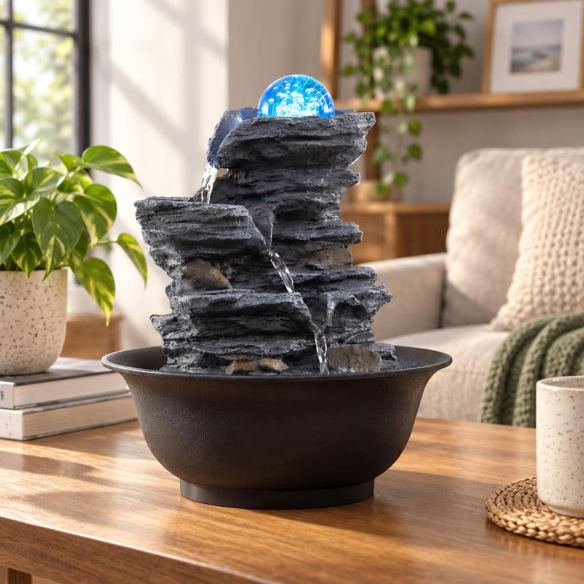 Airfind Tabletop Water Fountain with Rolling Crystal Ball and Color-Changing LED Light-C, PP Resin Fiberglass Style A Frame, 8.5 x 10.5 Footprint