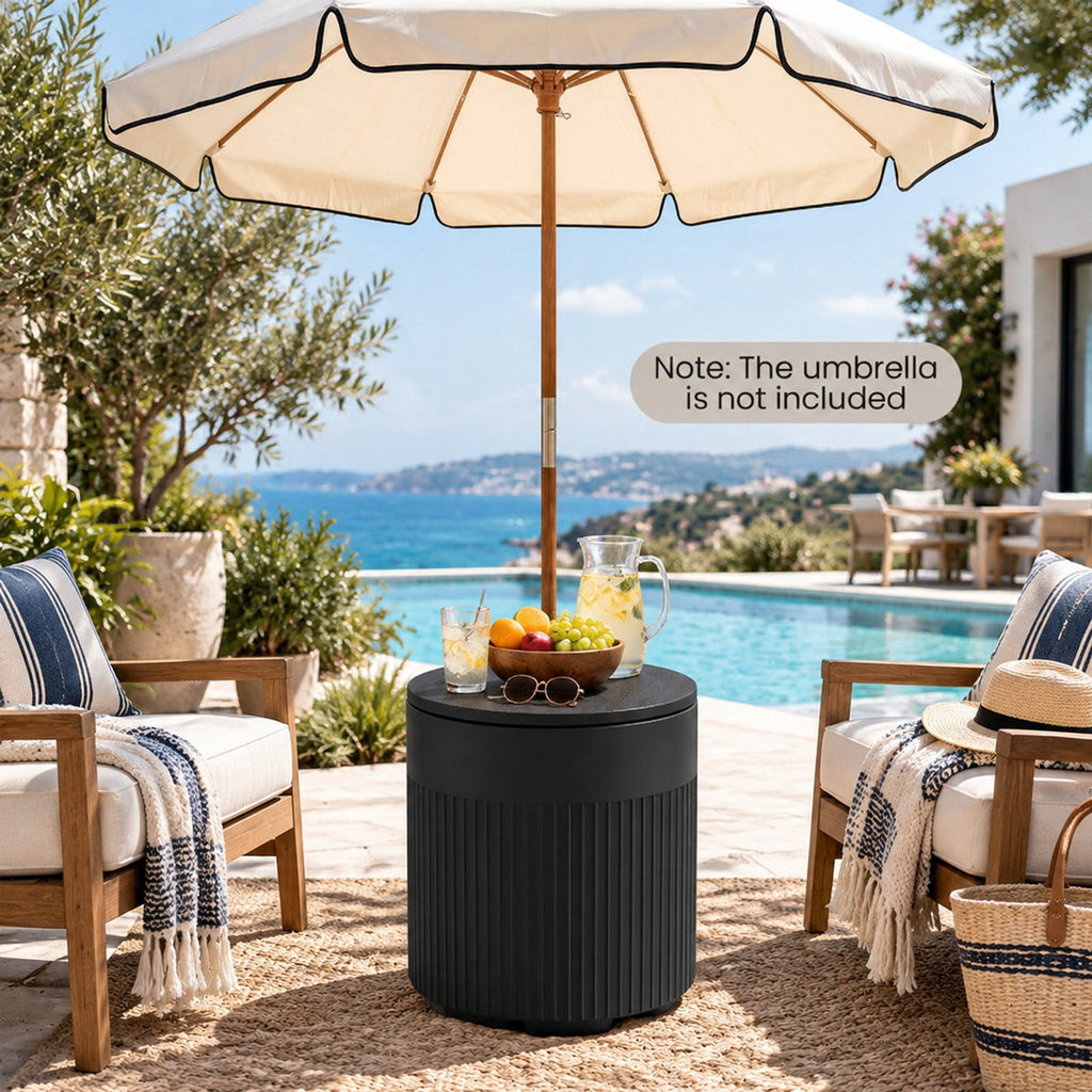 Airfind 3-in-1 All-Weather Outdoor HDPE Umbrella Base with Water Bag and 2 Umbrella Hole for Patio, 15 x 15 x 17 Interior Footprint, Black