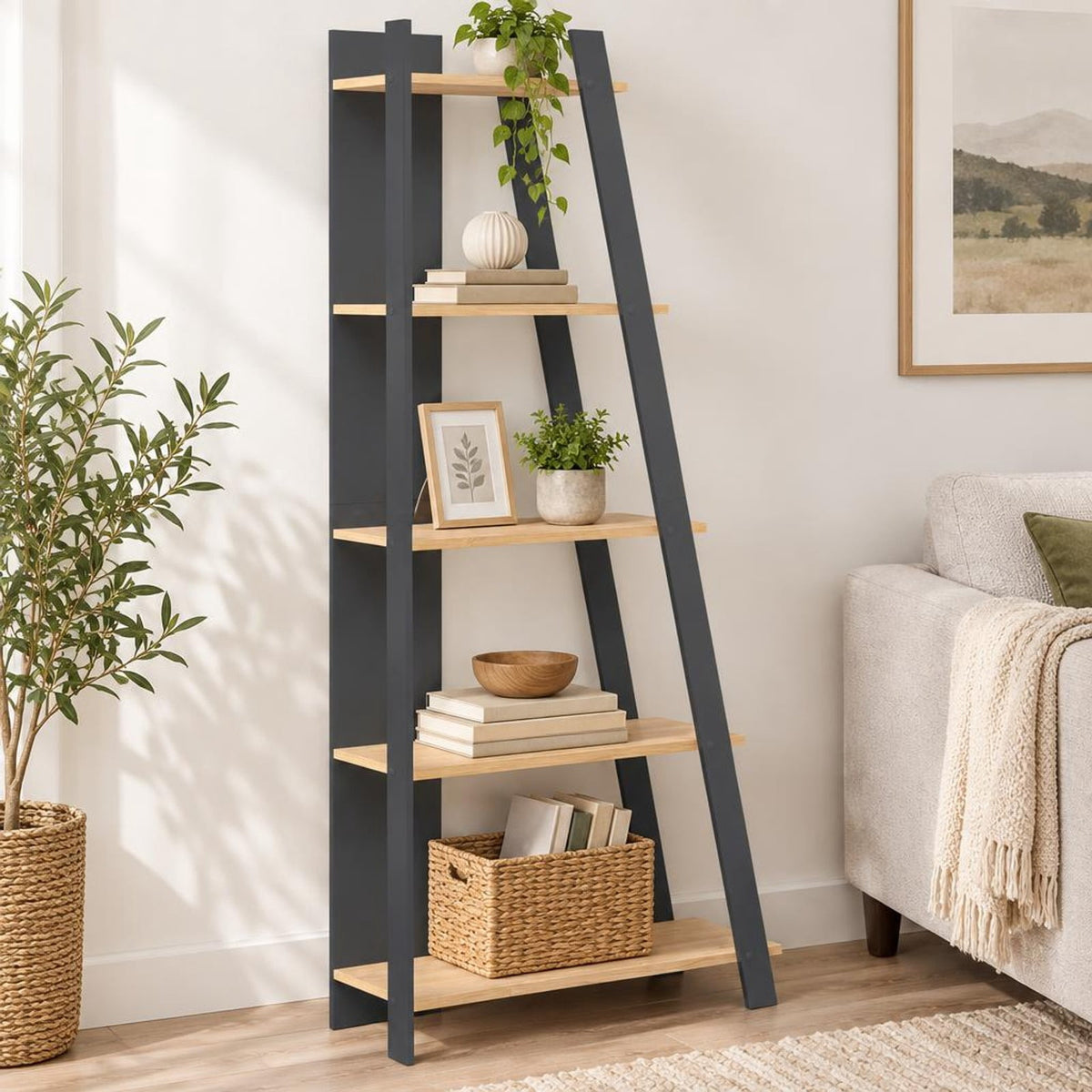 Airfind 5-Tier Modern Bookshelf Narrow Vertical Display Shelf for Small Space, Shelf 51 lbs Total Capacity, Engineered Wood Frame, Gray