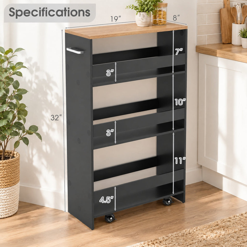 Airfind 4-Tier Rolling Storage Cart Slim Kitchen Cart on Wheels with Open Shelves and Handle, 15 lbs Capacity, Engineered Wood Metal Frame, Gray