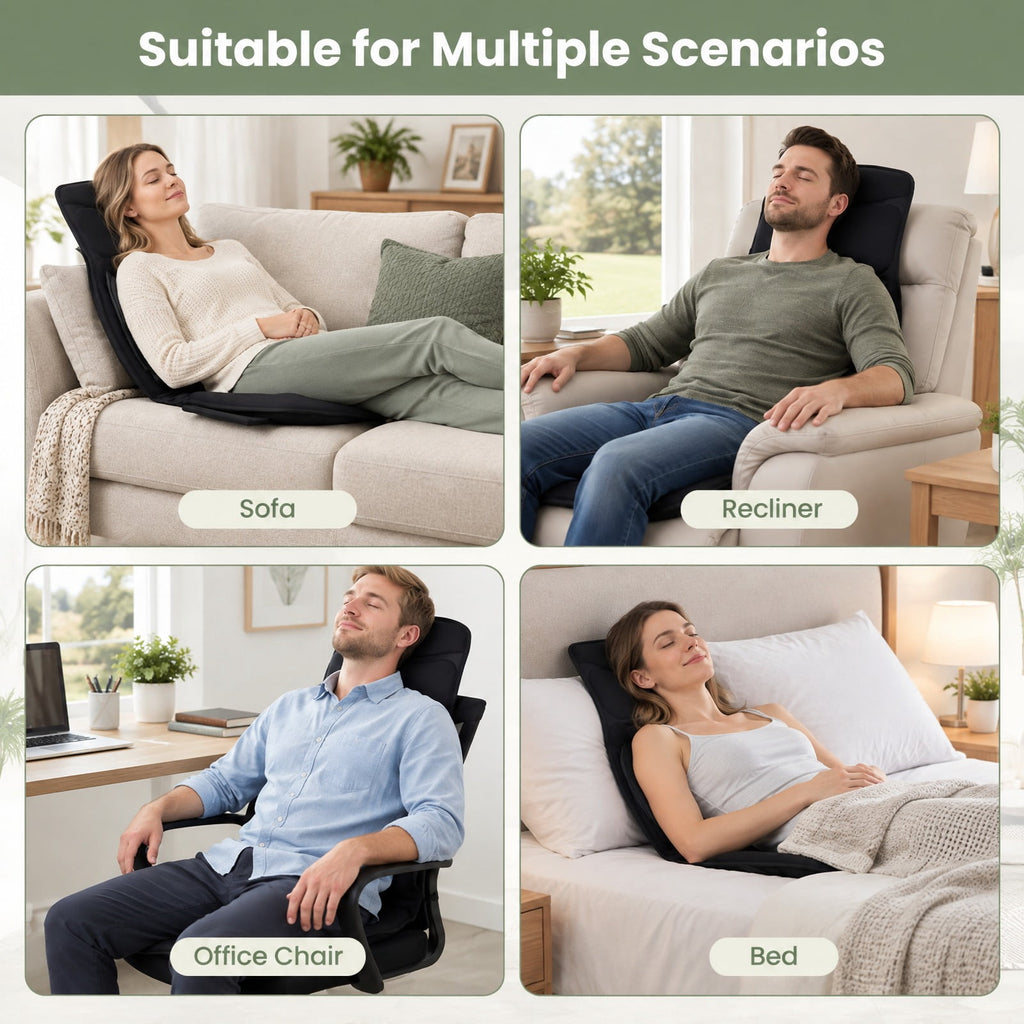 Airfind Back Massager Seat Cushion with Heat and 10 Vibration Motors for Pain Relief, Sponge Polyester Frame, 41.34 x 19.69 x 1.38 Footprint