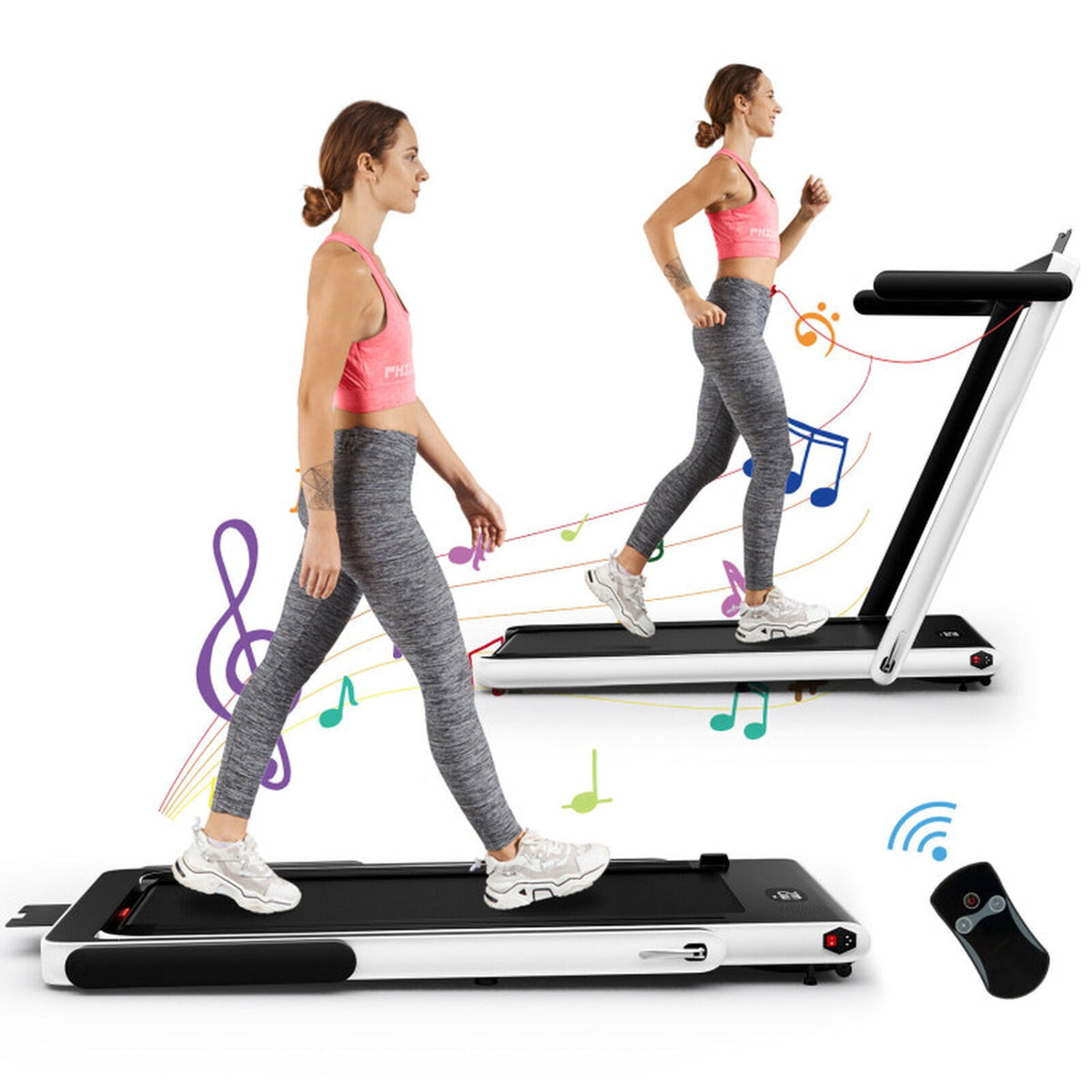 Airfind 2.25 HP 2-in-1 Walk-to-Run Folding Treadmill with App Sync and Audio Console Walking Treadmill for Home Supports 265 lbs, White