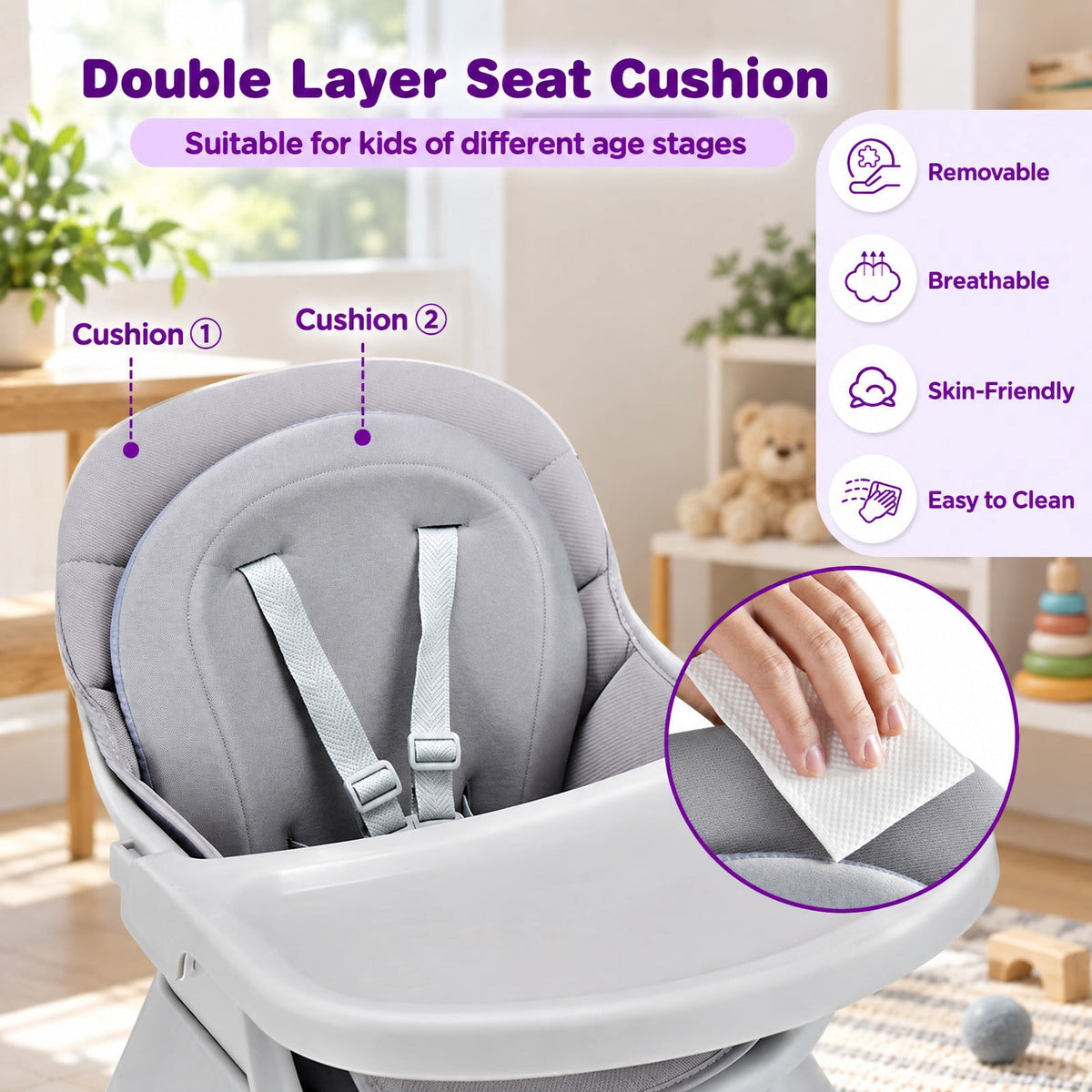 Airfind 6-in-1 Convertible Youth High Chair featuring Adjustable Removable Tray, 55 lbs Capacity, PP PU Fabric Frame, for 6-36 Months, Gray