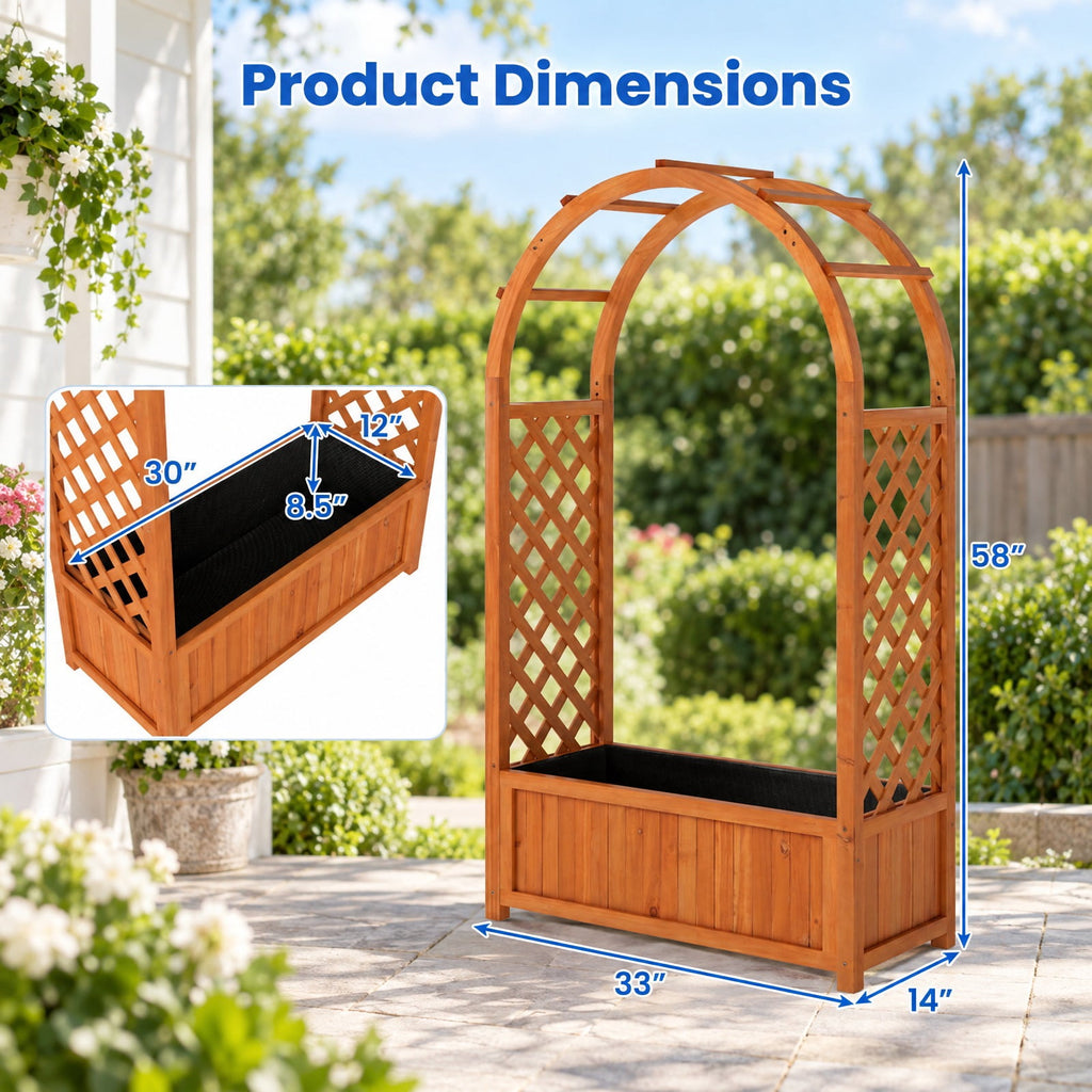 Airfind Raised Garden Bed with Lattice Trellis Ached Roof Wooden Elevated Planter Box, 88 lbs Capacity, Fir Wood Frame, Brown
