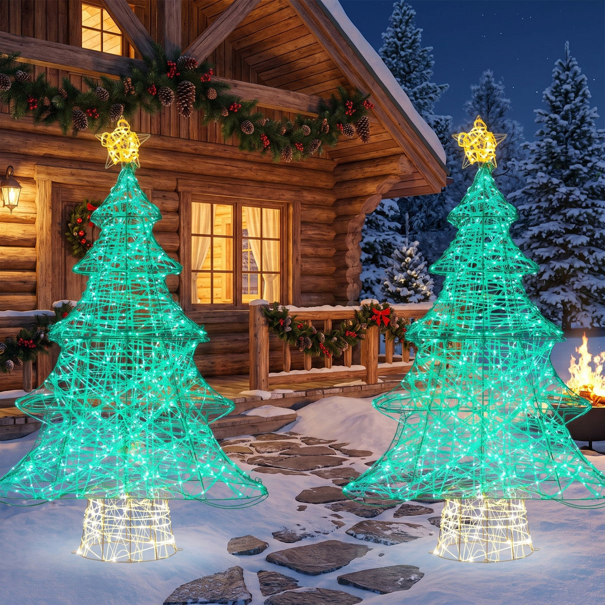 Airfind 4 Feet Lighted Artificial Christmas Tree with 520 LED Lights and Top Star, Metal Copper PVC Large Frame, Green and Yellow
