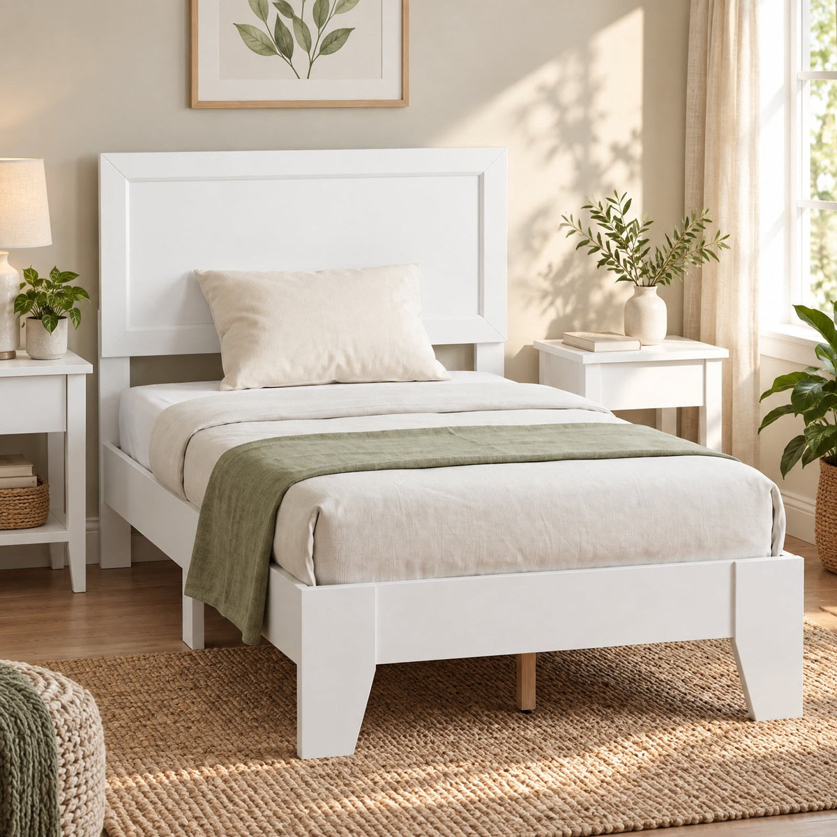 Airfind Twin Size Bed Frame with Headboard for Small Room No Box Spring Needed, 500 lbs Capacity, Engineered Wood Frame, White