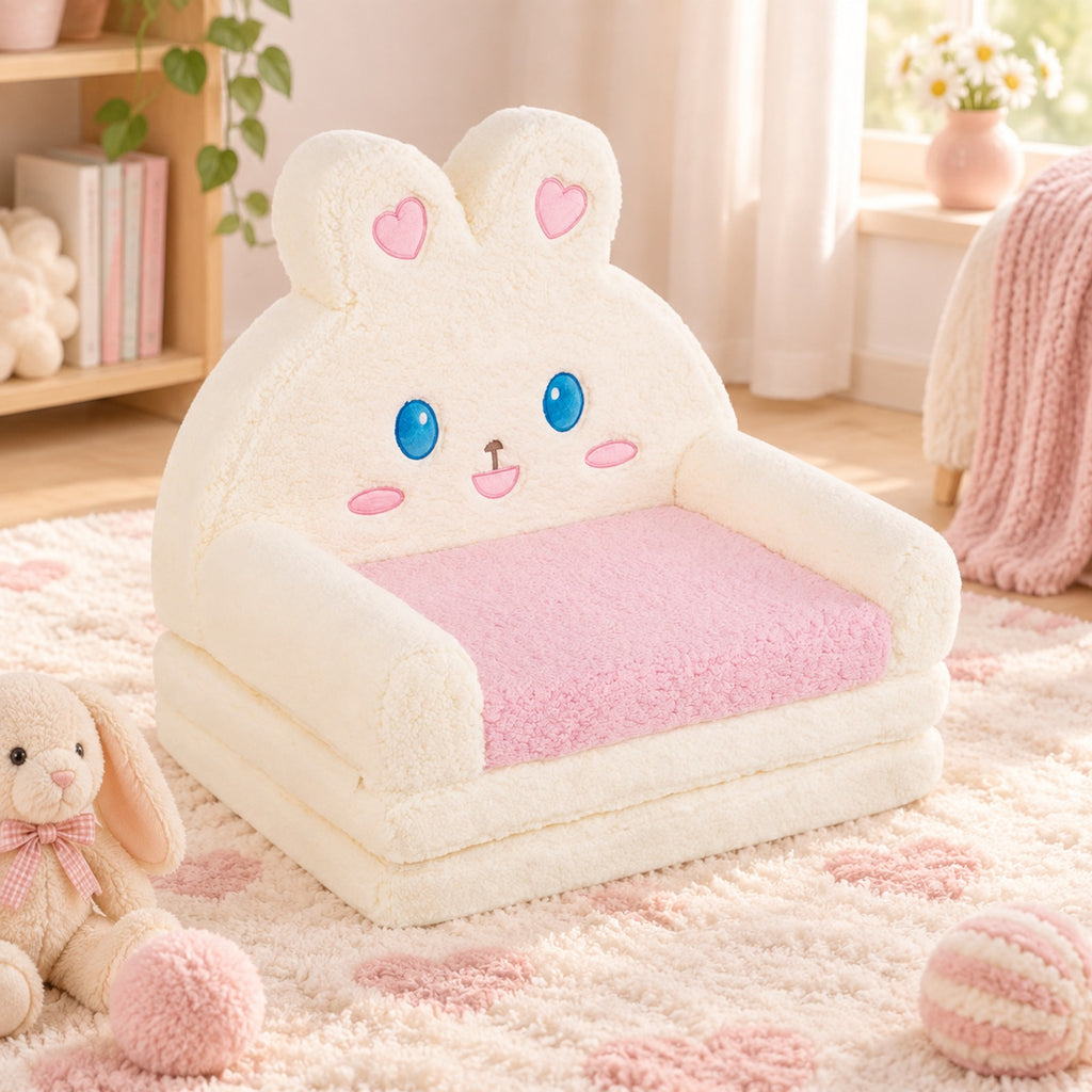 Airfind 2-in-1 Convertible Kids Sofa to Lounger with Bunny Pattern, Cotton Velvet Sponge Frame, for 18-36 Months Old, Pink
